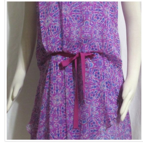 NEW Womens Ladies SUNDANCE Abstract Silk Pink & Blue Tiered Dress 6 Orig $178 - Picture 2 of 5